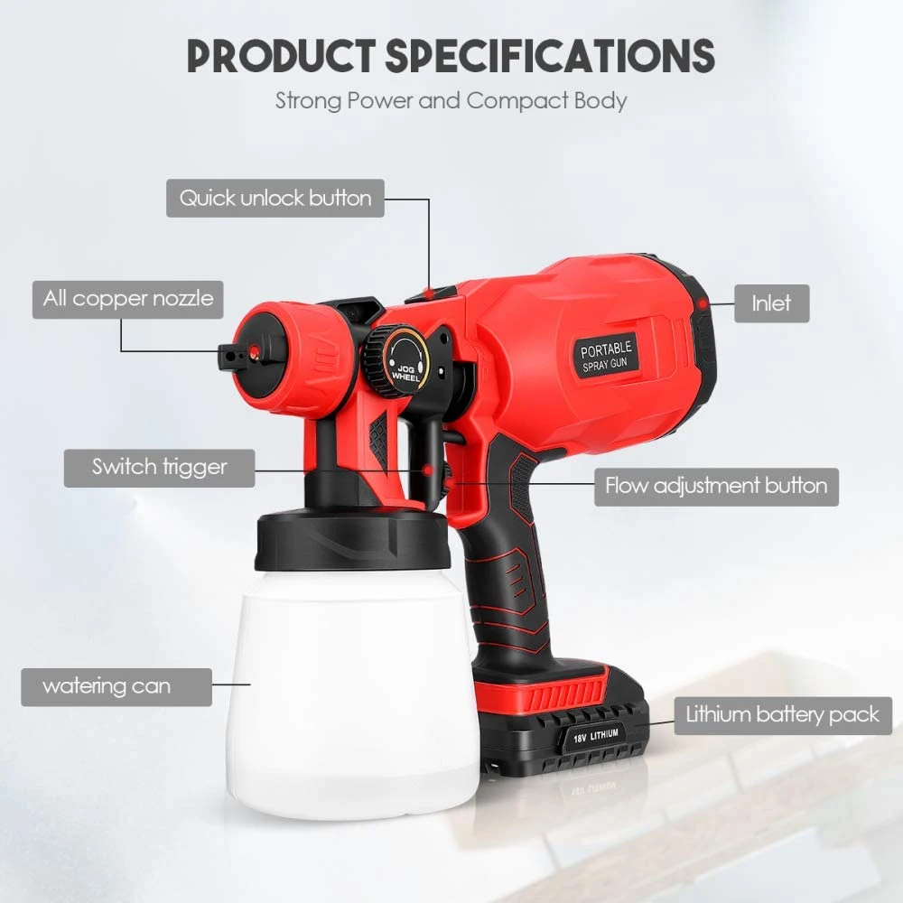 550W Handheld HVLP Portable Electric Cordless Paint Spray Gun with Flow Control